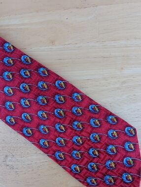 Robert Talbott Red Silk *PRINT* Tie with Blue and Yellow Medallions